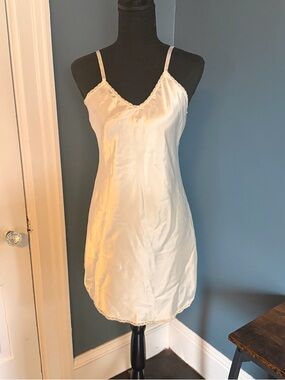 Ivory Satin Chemise Slip with Lace Trim